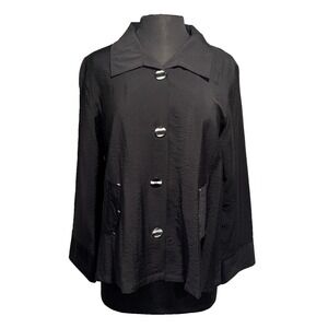 NWT Shana Apparel Swing Top Jacket Size Med Black Buttons Lagenlook Artsy